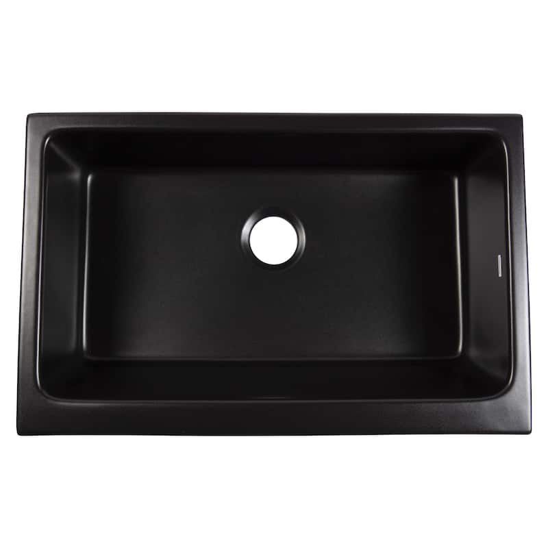 Grace Matte Black Fireclay 34″ Single Bowl Quick-Fit Farmhouse Apron Front Undermount Kitchen Sink and Drain