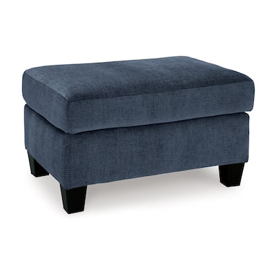 Emilia Rectangular Ottoman Bench, Modern Ink Blue Polyester 24x34 Inch