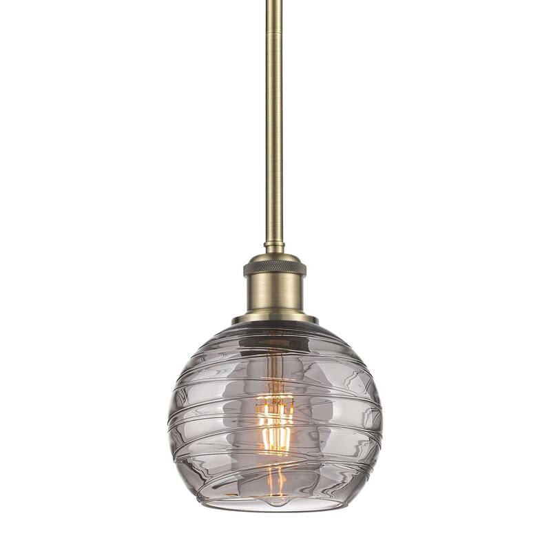 Innovations Lighting 516-1S-9-6 Athens Deco Swirl Pendant Athens Deco - Antique Brass / Light Smoke Deco Swirl