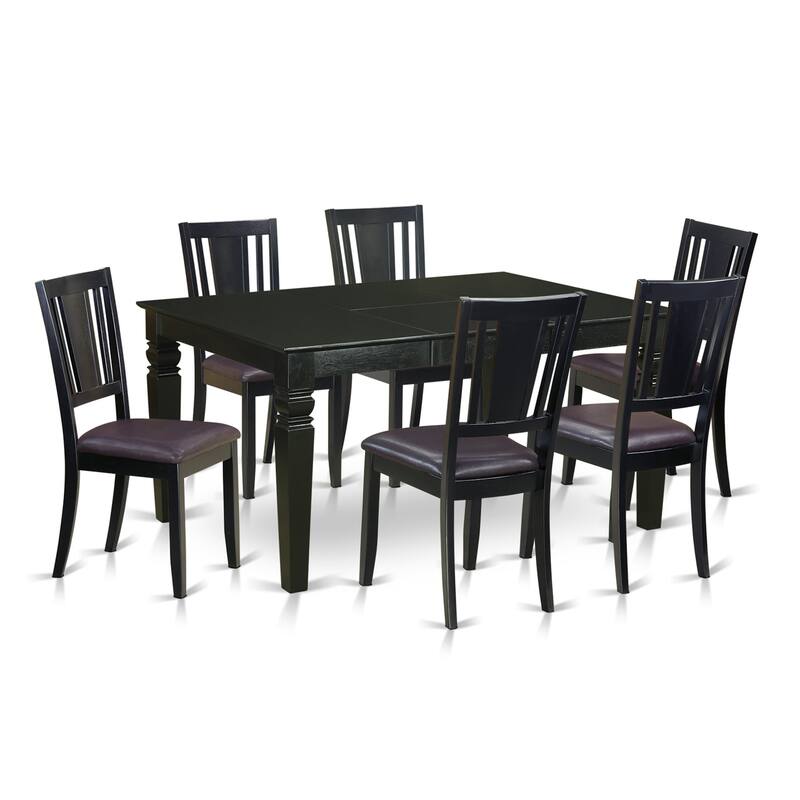 East West Furniture 7 Piece Kitchen Table Set- a Dining Table and 6 Dining Chairs, Black(Seat Type Options)