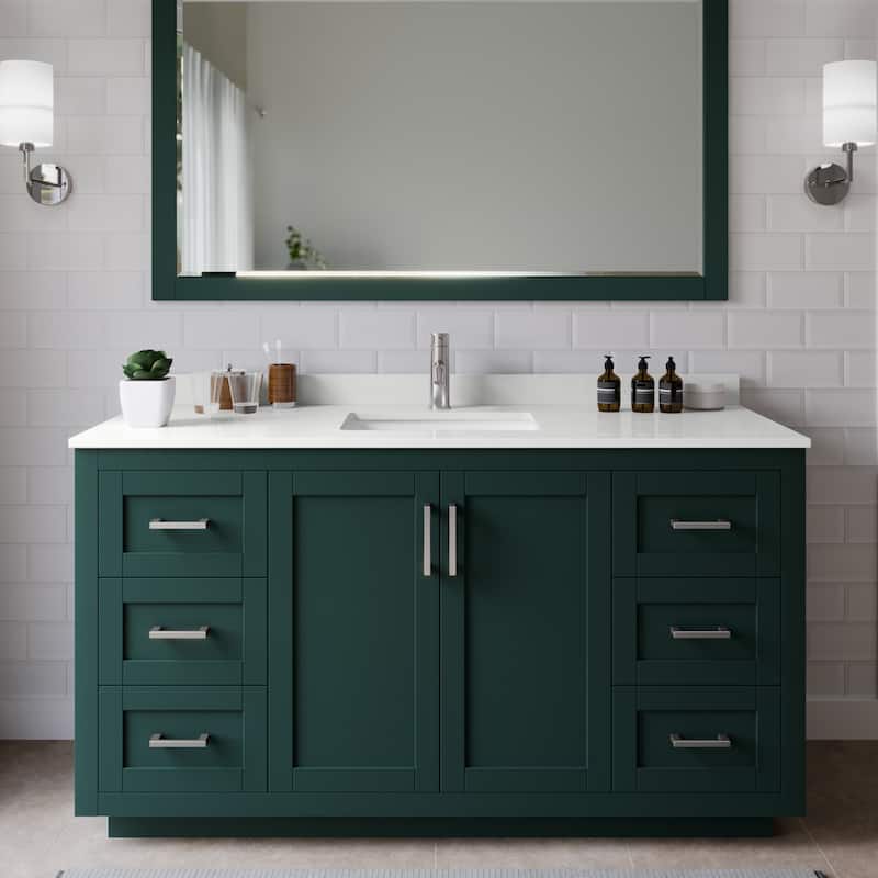 Wyndham Collection WCF292960S-QTZ-UNSMXX Miranda 60" Free Standing - Green / White Quartz Top / Brushed Nickel Hardware