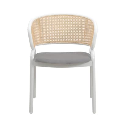 Dining Chairs Set of 2 with Velvet Seat, Rattan Back, White Powder-Coated Steel Legs - 20