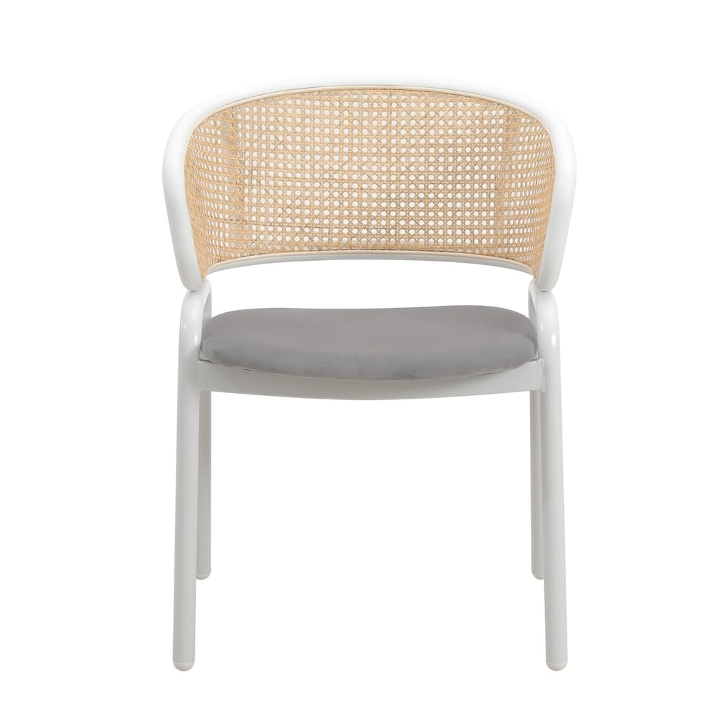 Dining Chairs Set of 2 with Velvet Seat, Rattan Back, White Powder-Coated Steel Legs - 20