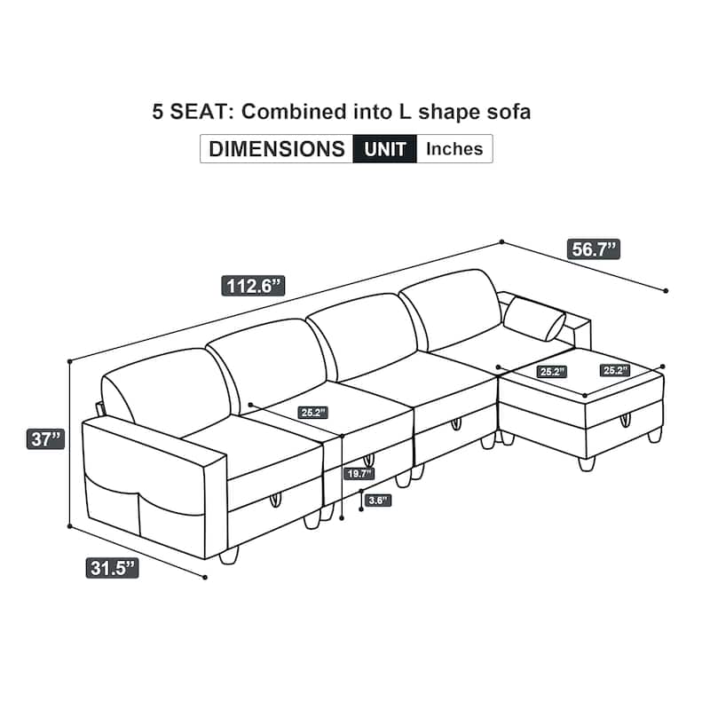 HighEnd Modular Sofa Storage Sectional Set in Navy Blue Corduroy