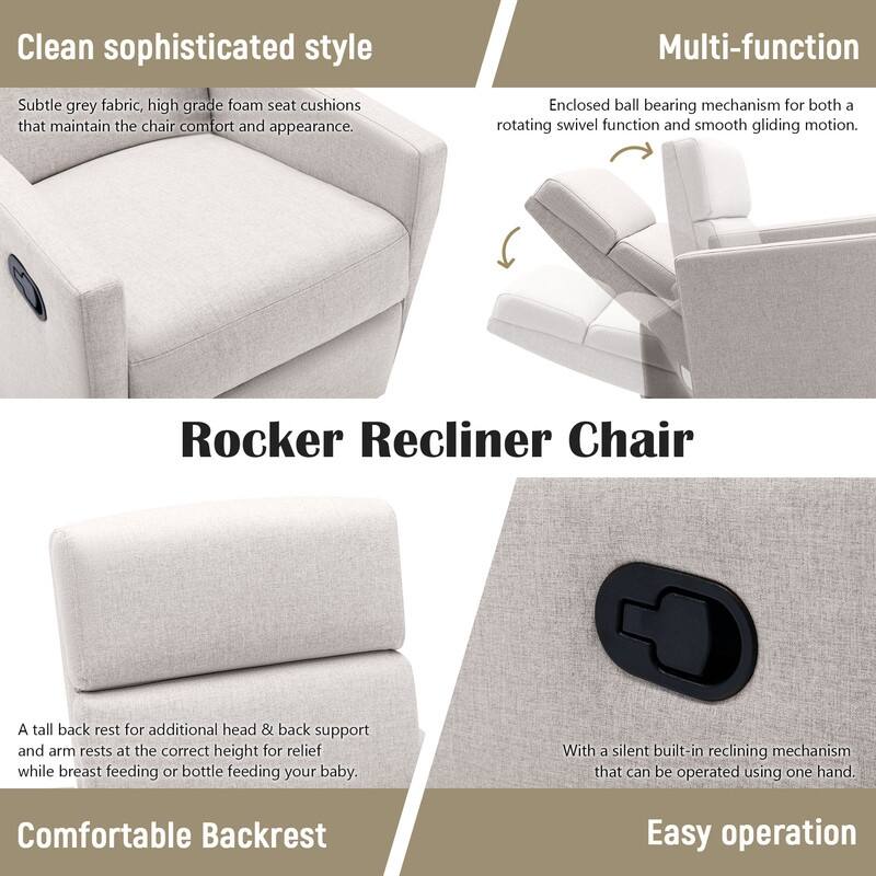 Modern Linen Rocker Plush Seating Glider Swivel Recliner Chair