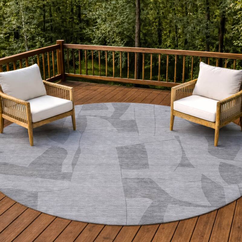 Machine Washable Indoor/ Outdoor Modern Creede Chantille Rug - Gray - 8' x 8'