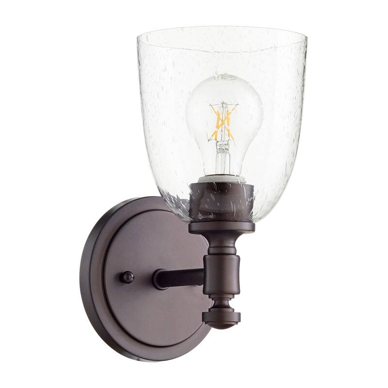 Quorum International Rossington 9" Tall Bathroom Sconce - Oiled Bronze / Clear Seeded