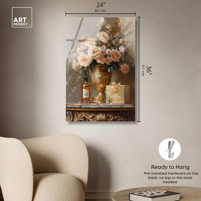 Classical Vase Tans and Floral Acrylic by Art Remedy, Ready to Hang