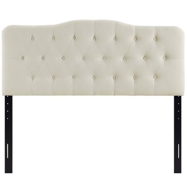 Annabel Tufted Button Linen Fabric Upholstered Queen Headboard, Ivory ...
