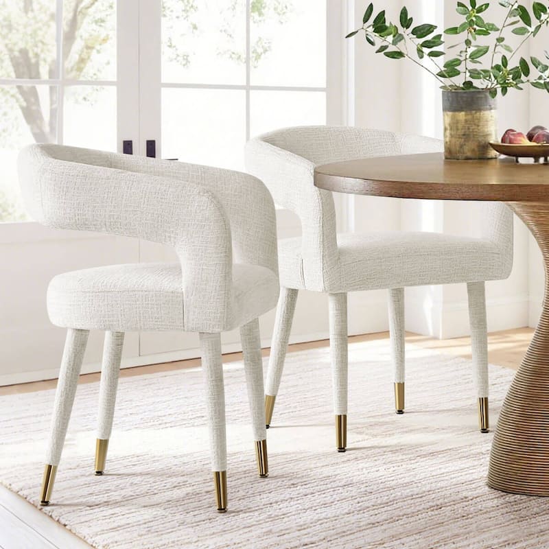 Modern Upholstered Dining Chairs with Arm (Set of 2) - Beige