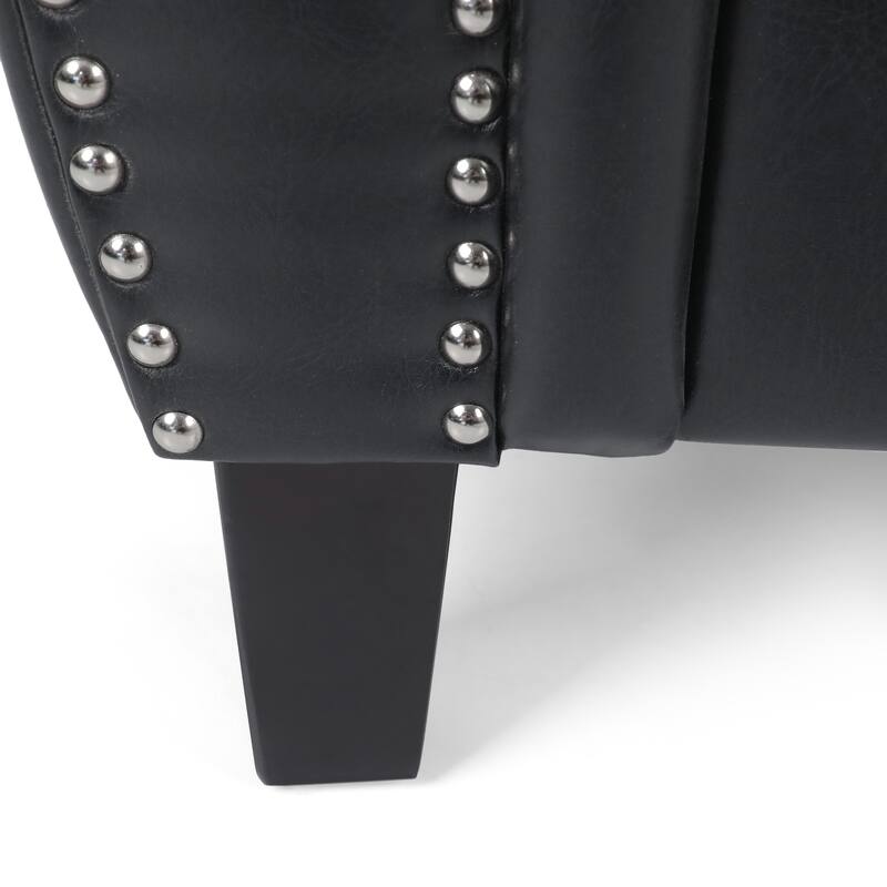 Roomfitters Faux Leather Club Chair with Rolled Arms, Nailhead Trim and Cushioned Seat, Classic Accent Armchair, Black