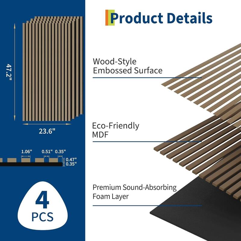 47.2" x 23.6" 3D Fluted Wood Slat Acoustic Soundproof Wall Panels for Noise Reduction