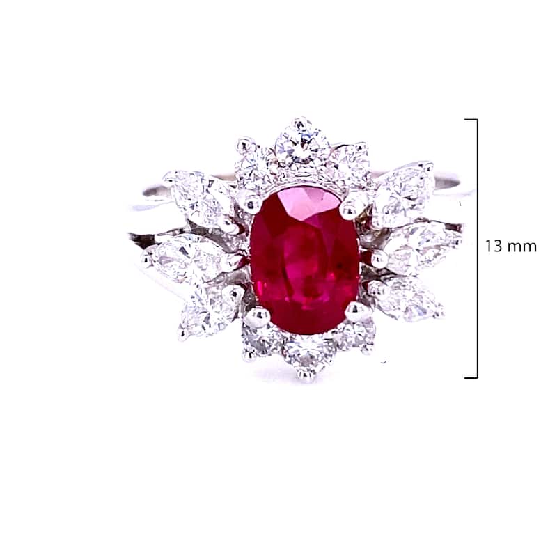 Kabella Luxe Ruby and Tapered Baguette and Round Diamonds Ring