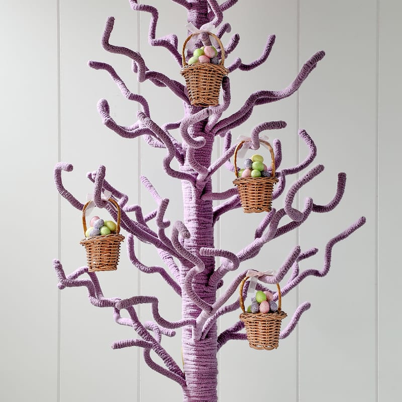 3" Easter Basket Ornament With Pastel Eggs Set of 2 - Brown