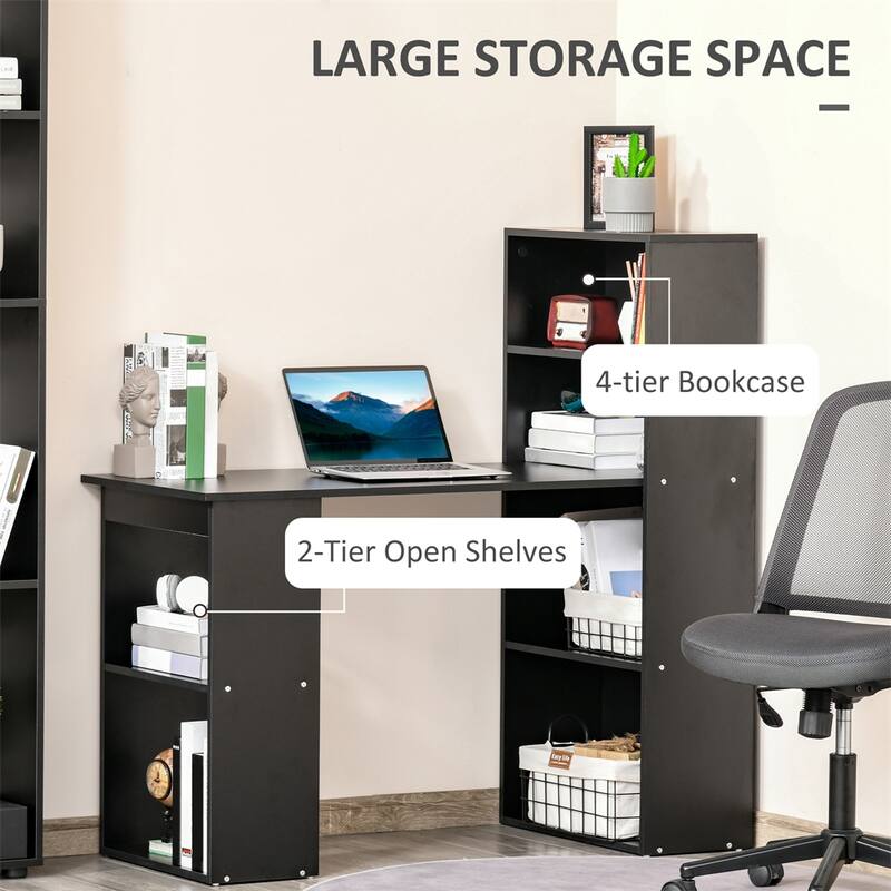 Modern Wood 6-Tier Shelves Home Office Desk with Bookshelf