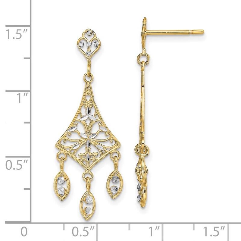 Curata 10k Yellow Gold Rhodium Filigree Chandelier Guardian Angel Earrings - 35x13mm