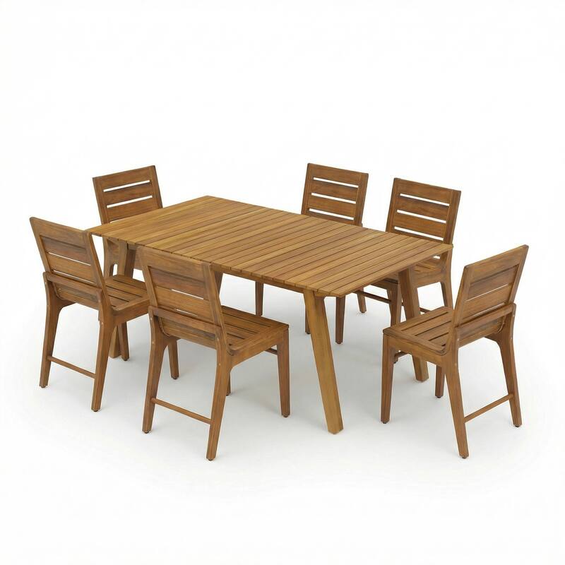 Christopher Knight Home - Outdoor 7-Piece Dining Set with 69" Wooden Table and 6 Dining Chairs