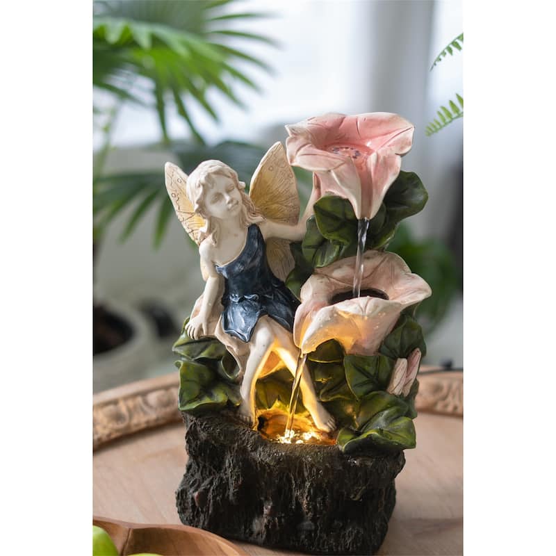 Decorative 3 Tier Tabletop Water Fountain with Fairy and LED Light