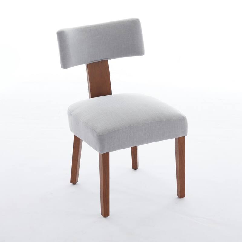 Set of 2 Upholstered Dining Chairs with Curved Backrest, Wooden Legs