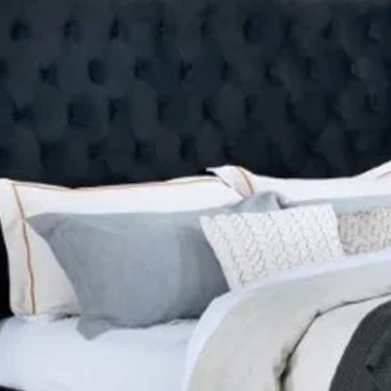 Hiu Queen Size Bed, Wingback Headboard in Black Velvet Like Upholstery