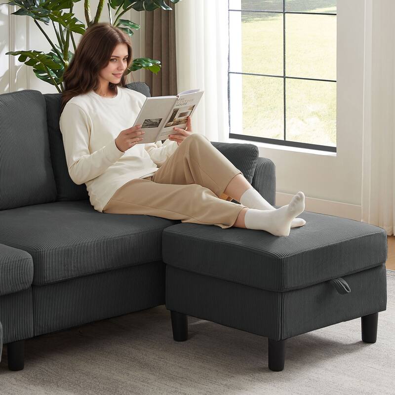 Modular Sectional Sofa Couch L Shaped With Chaise Storage Ottoman and Side Bags For Living Room