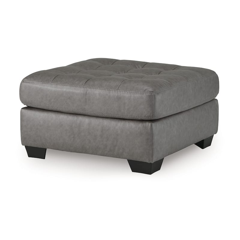 Lairi Accent Ottoman, 36 Inch Square, Button Tufted Gray Faux Leather