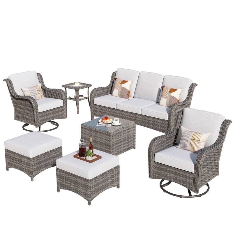 OVIOS 7-piece Patio Wicker Swivel Chairs Set