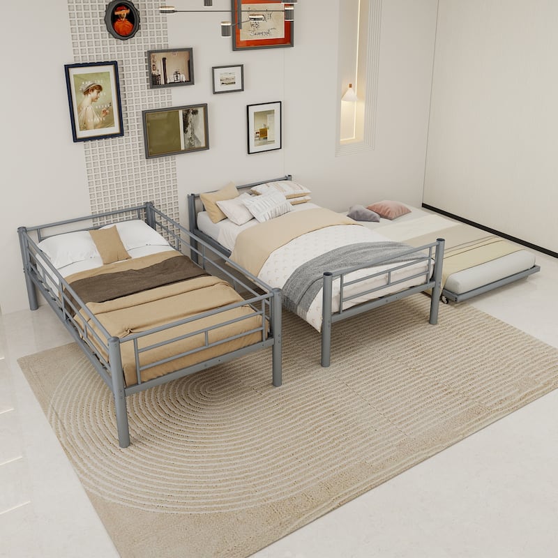 GDFStudio - Heavy-Duty Metal Twin over Twin Bunk Bed with Guardrail
