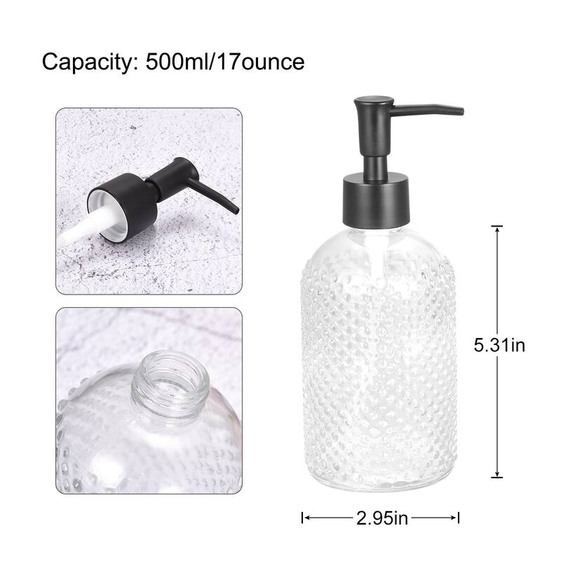 Soap Dispensers Set- 17Oz Empty Glass Dish Hand Soap Dispenser with Pump for Kitchen Bathroom, 2Pcs - Black