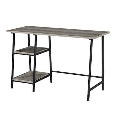 Modern Trestle Desk - Wood & Metal, 47" Wide, 2 Shelves, Home Office Desk, Easy Assembly