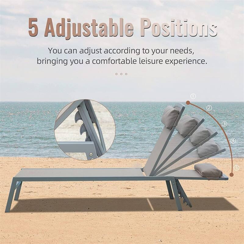 3 Piece Adjustable Patio Chaise Lounge Set, Textilene Pool Chairs with Headrest