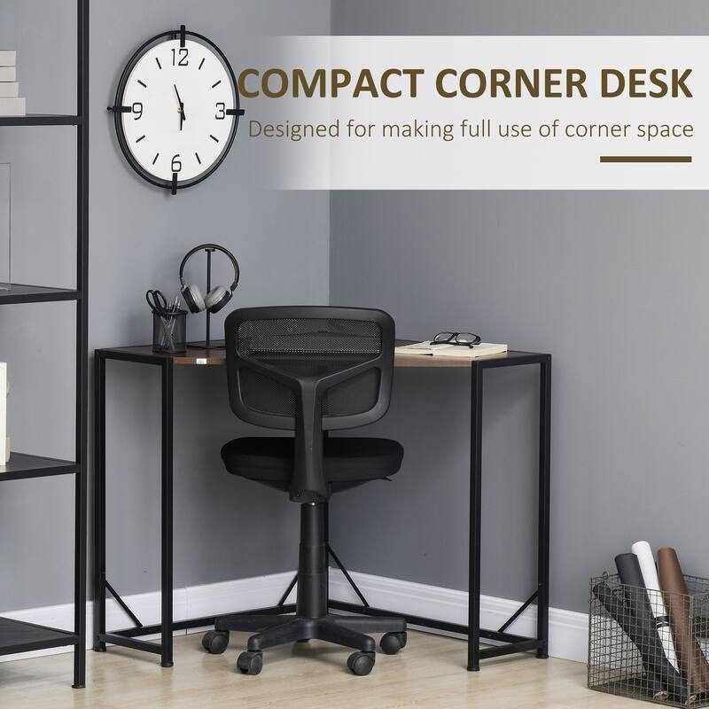 HOMCOM Space-Saving Small Corner Writing Desk & Corner TV Stand, Corner Computer Desk with Strong Metal Frame