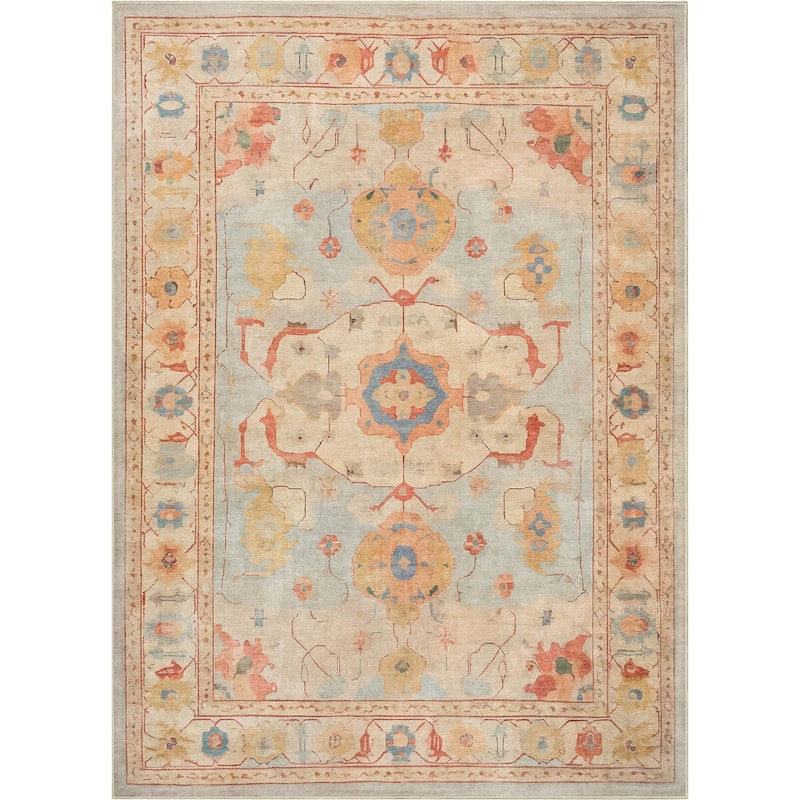 Well Woven Ushak Fethiye Vintage Medallion Pastel Flat-Weave Area Rug