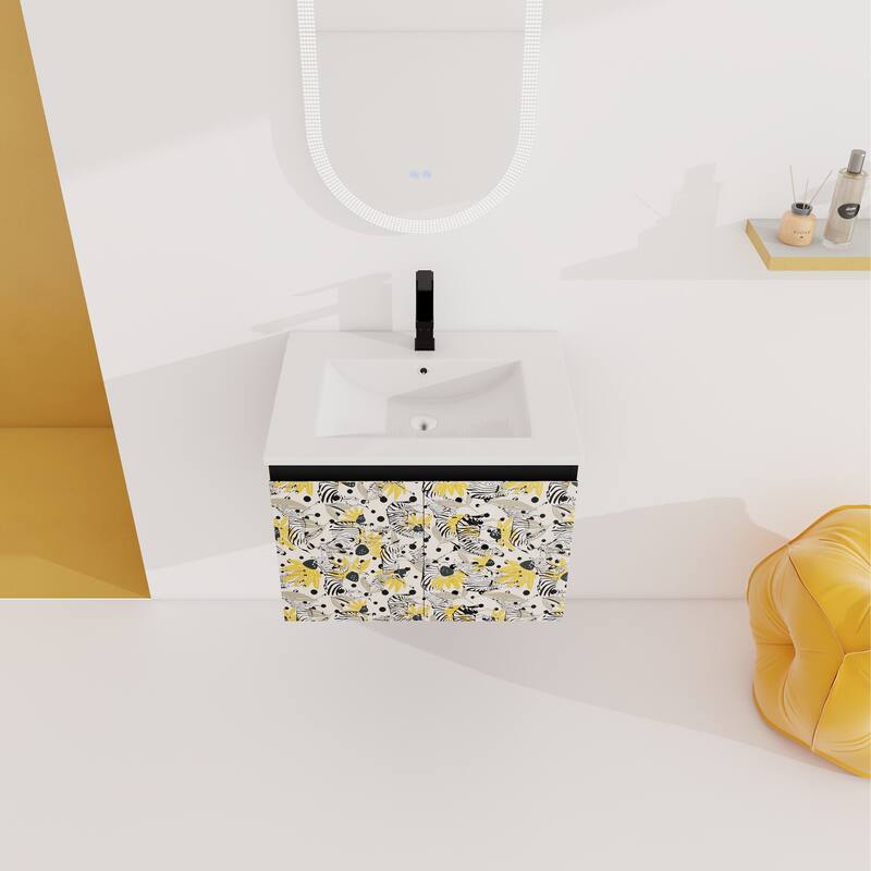 24" Floating Wall-Mounted Bathroom Vanity with Soft-Close Doors, Ceramic Sink, Eco-Friendly Plywood Base