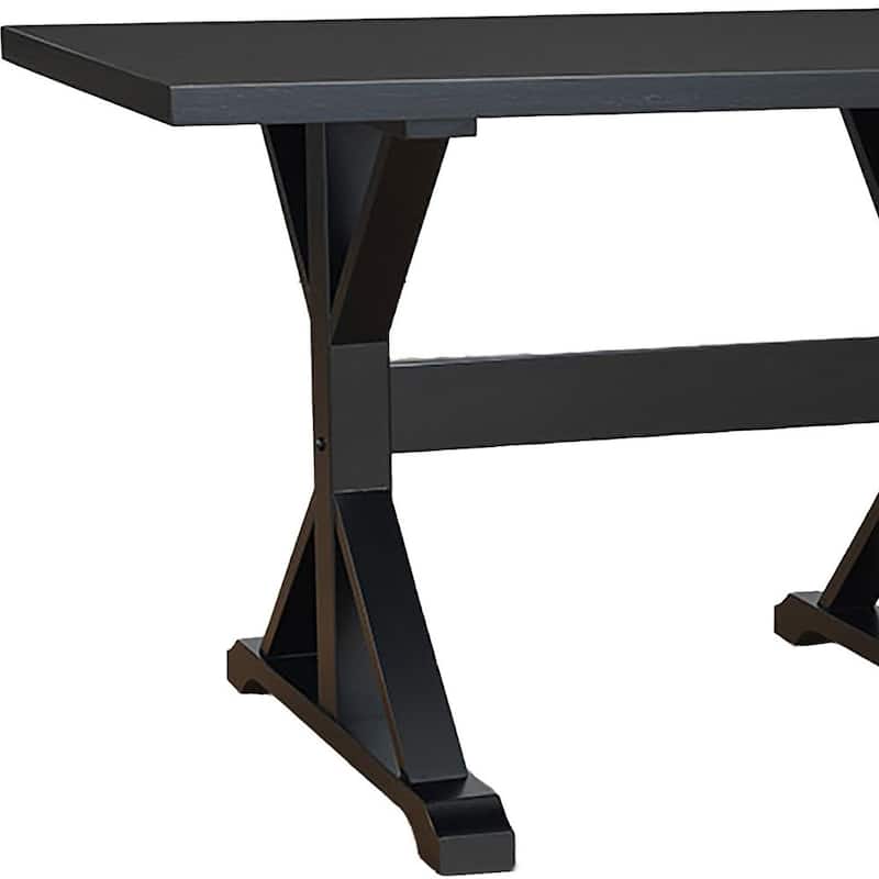 HomeRoots 48" Black Solid Wood Trestle Writing Desk