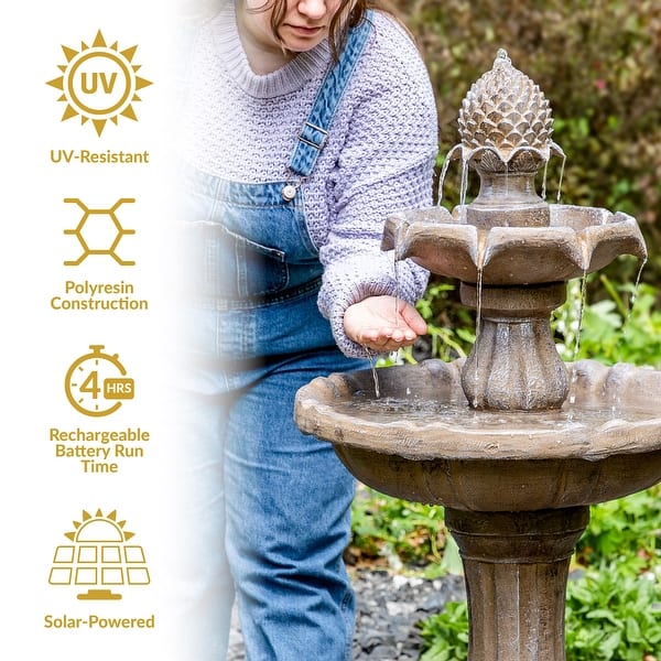 Sunnydaze 2-Tier Pineapple Solar Fountain with Battery Backup - 46" H - Earth