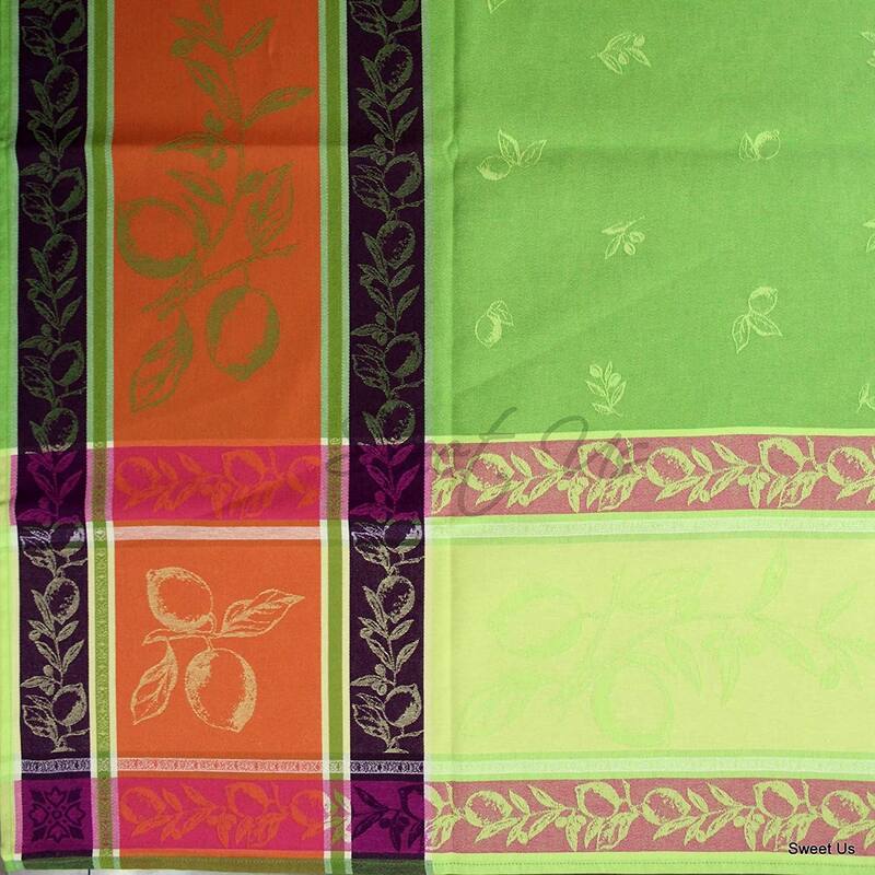 Wipeable Spill Resistant French Citron Cotton Jacquard Tablecloth