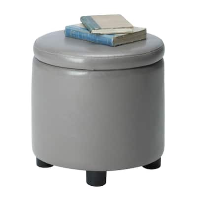 Contemporary Round Accent Storage Ottoman with Reversible Tray Lid for Small Spaces and Multipurpose Organization