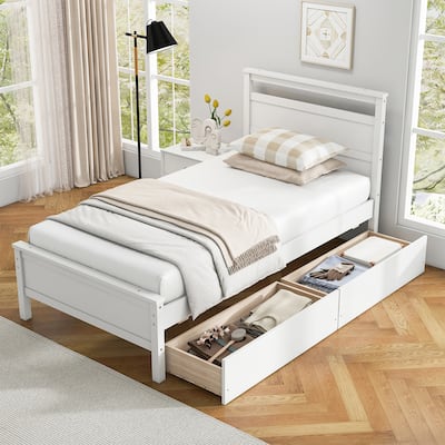 Gymax Twin Size Platform Bed w/ Drawers 2 Pull-out Drawers Headboard &