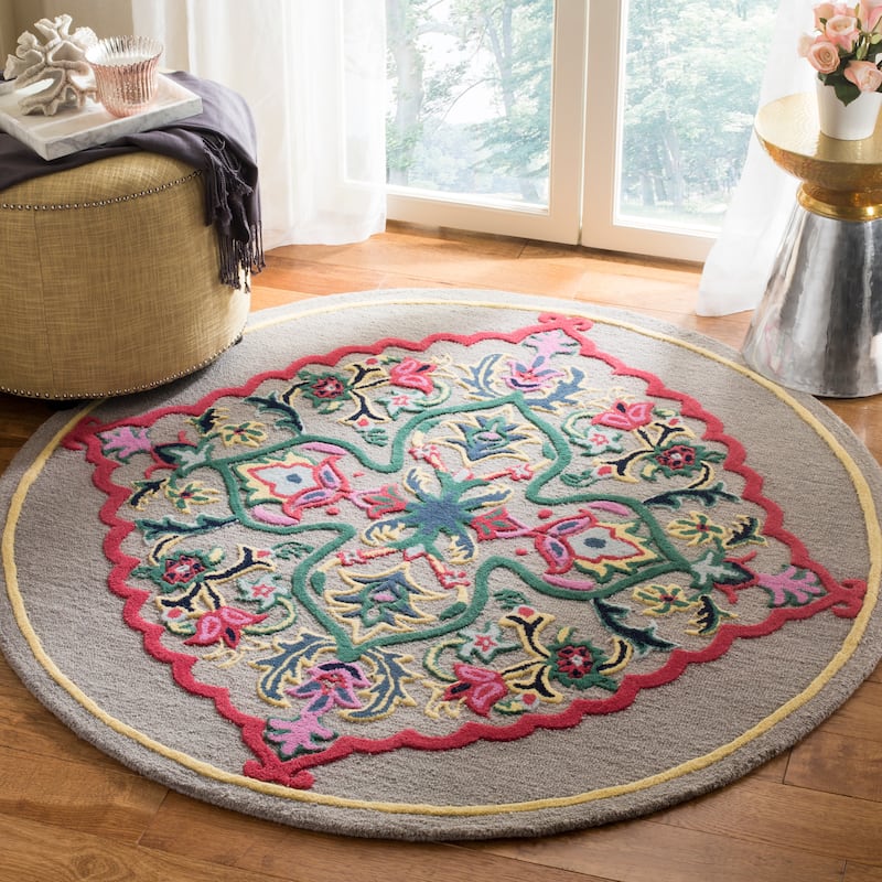 SAFAVIEH Handmade Bellagio Junie Medallion Wool Rug - 5' Round - Dark Grey/Multi - Round
