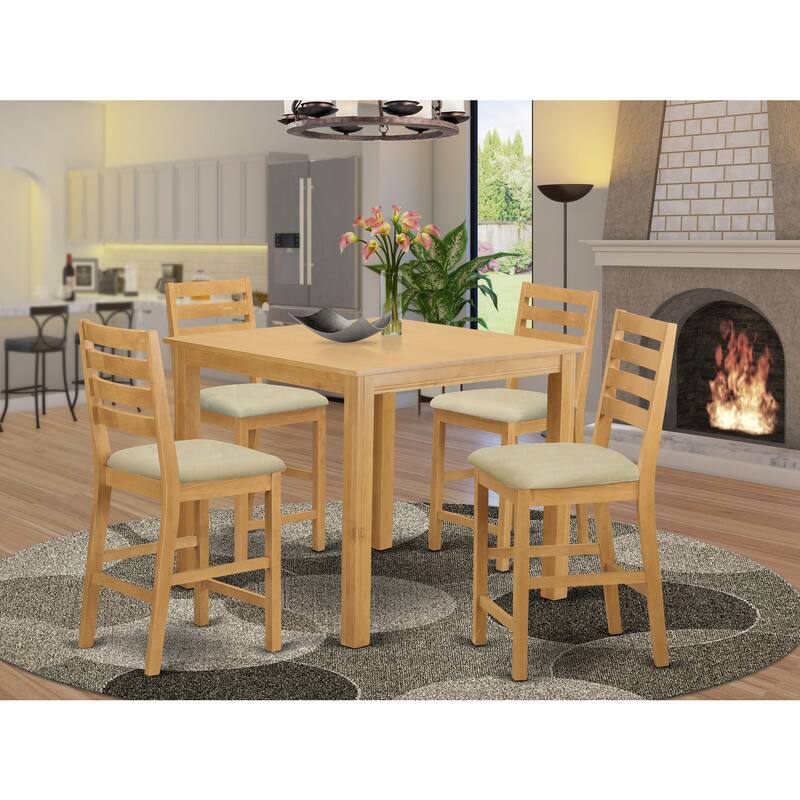 HomeStock 5-Pc Natural Oak Finish Solid Wood Top - Dining Room Set - Seats 4