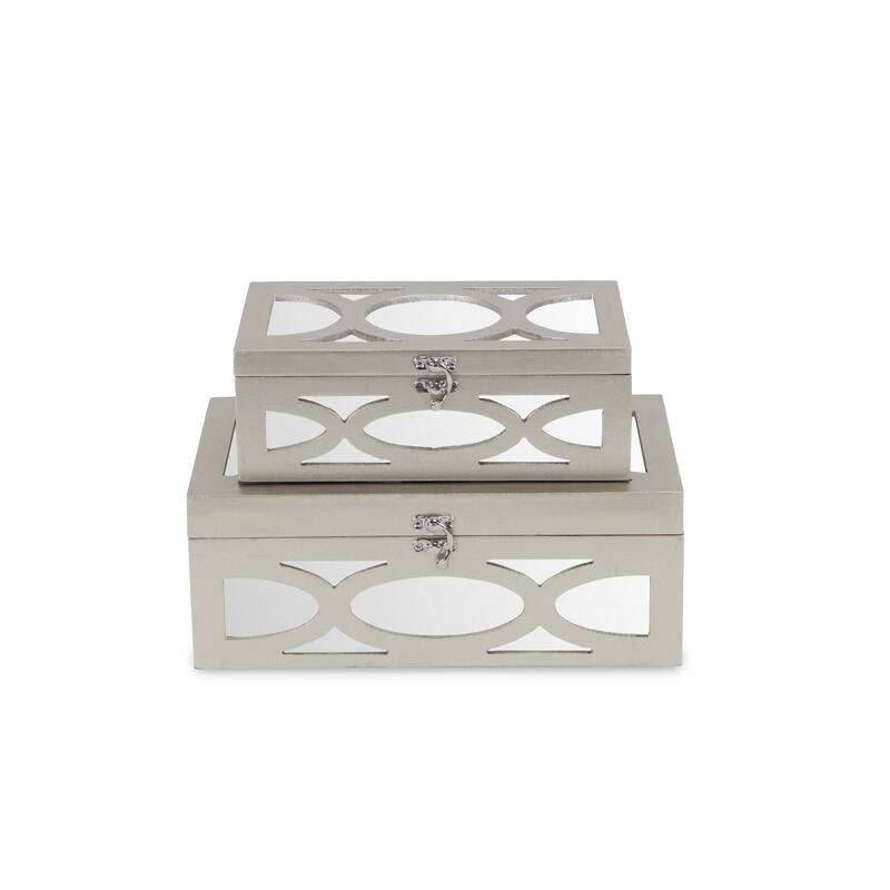 Champagne Wood Boxes with Overlayed Mirror Front and Top (Set of 2)