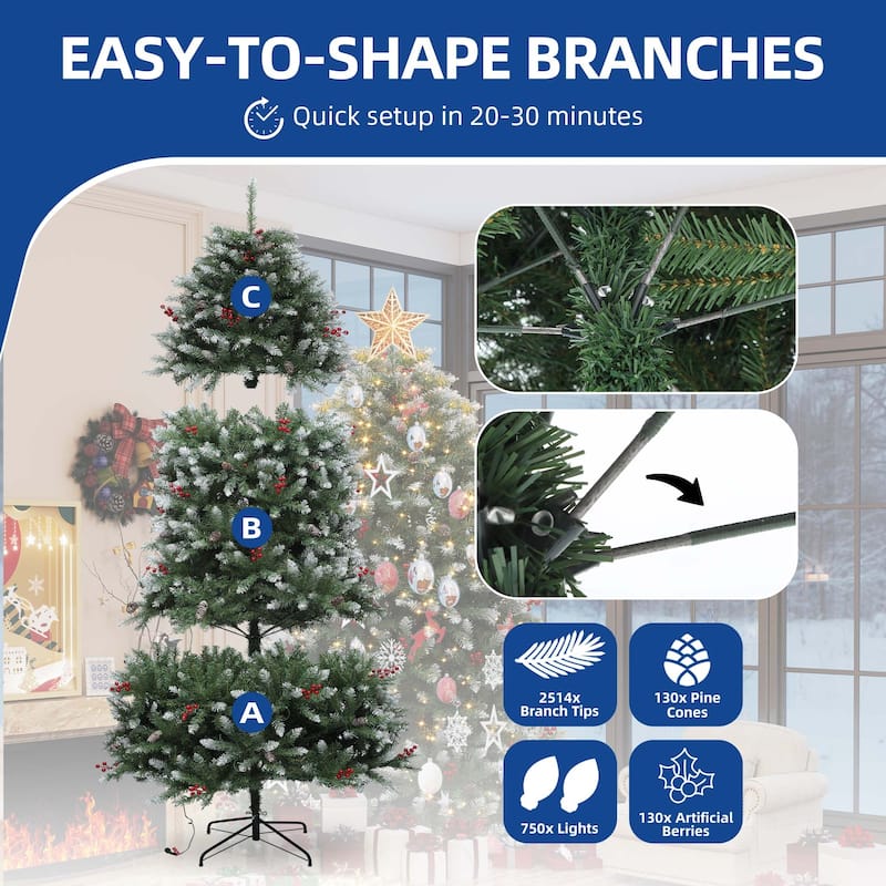 6/7.5FT Prelit Frosted Green Christmas Tree with Remote