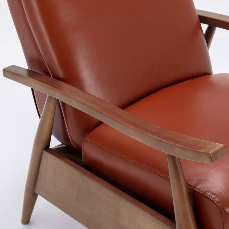 Fordham Top Grain Leather Wood Arm Push Back Recliner by Greyson Living