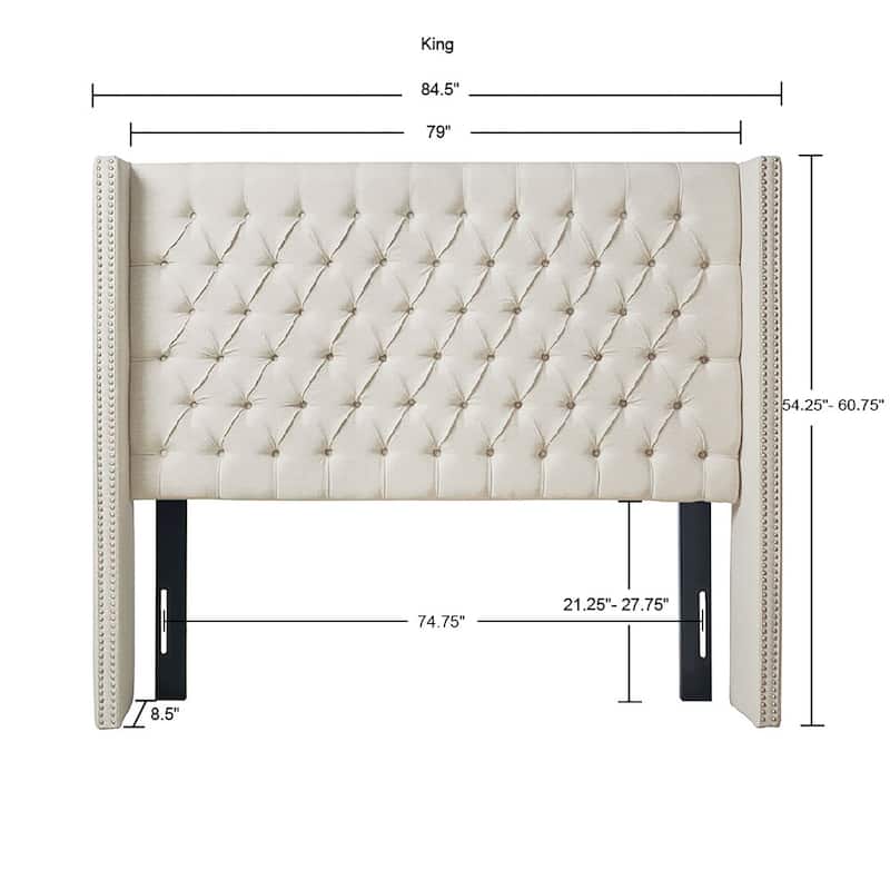 Madison Park Baldwin Upholstered Wingback Headboard with Button Tufting & Nailhead Trim