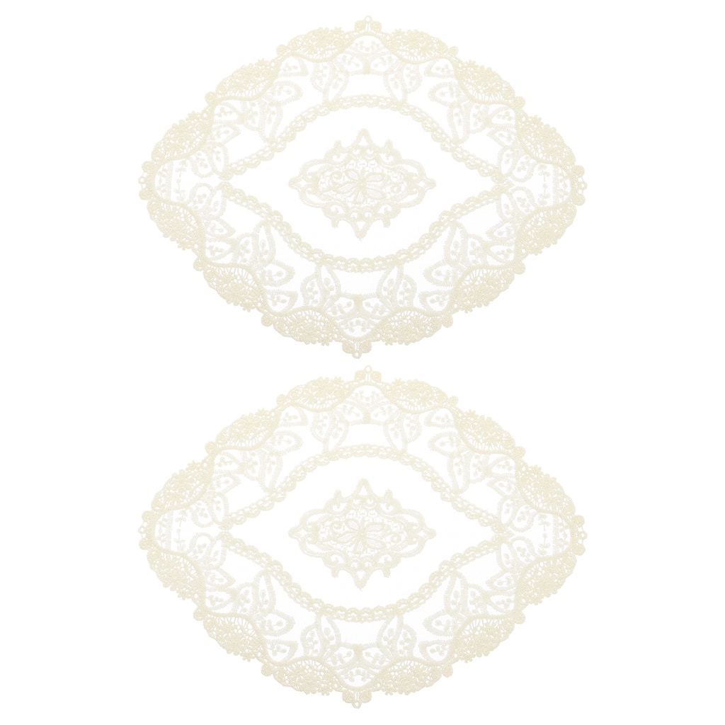 2 Pcs Retro Lace Placemats Crochet Cup Vase Table Mat, 11x9inch