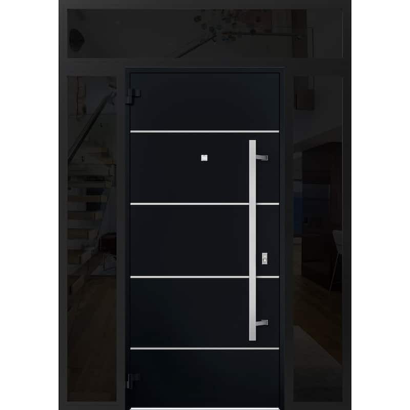 Front Prehung Steel Door 6083 Black Enamel Top Window Sidelite Stainless Inserts W36xH80+16 Lh I Bedroom Door Bathroom Door