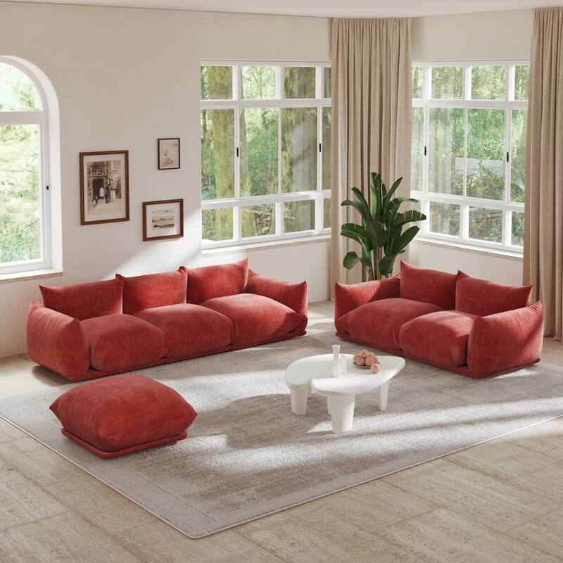 Chenille Fabric Modular Sectional Sofa Set with Ottoman - Orange