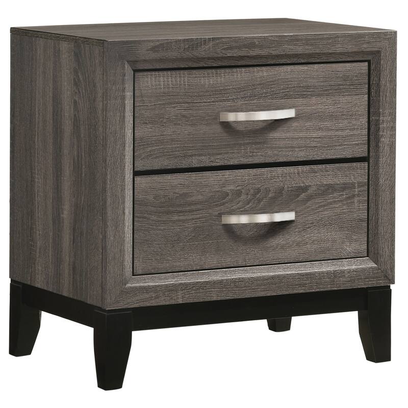 Grey Oak 2-Drawer Nightstand with Metal Handle