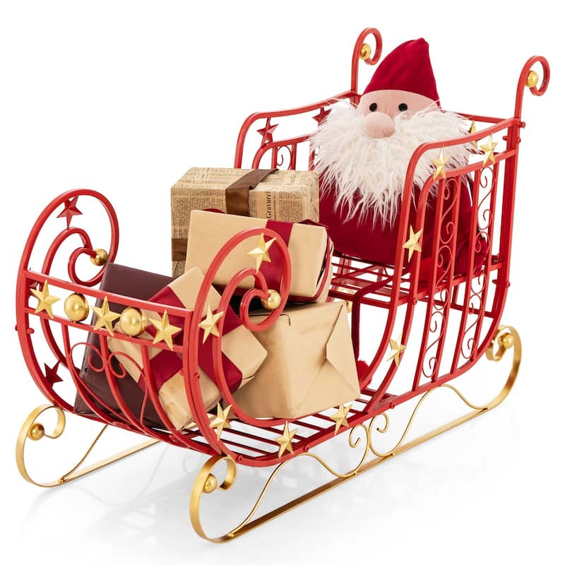 Costway Red Santa Sleigh with Large Cargo Area for Gifts Metal - See Details - Red + Golden - See Details